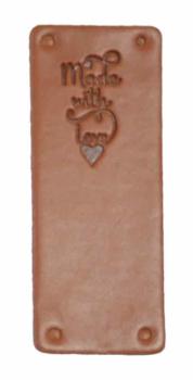 Leder Applikation Made with Love Braun   Höhe 5 cm Breite 3 cm